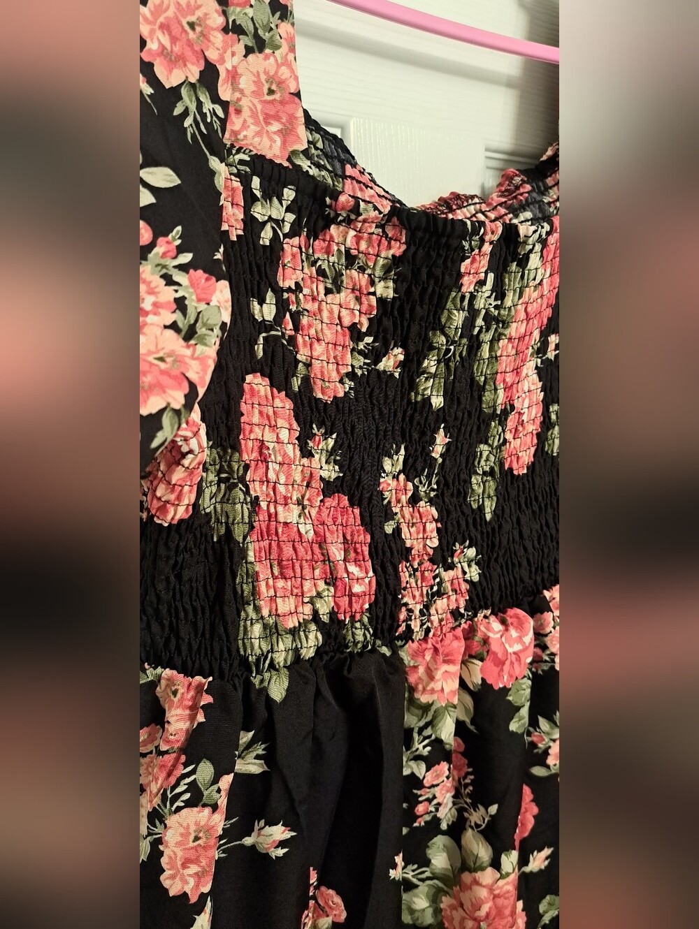 Black Floral Smocked Mini Dress Fits Size 14/16 Lightweight & Flowy New - Picture 3 of 9
